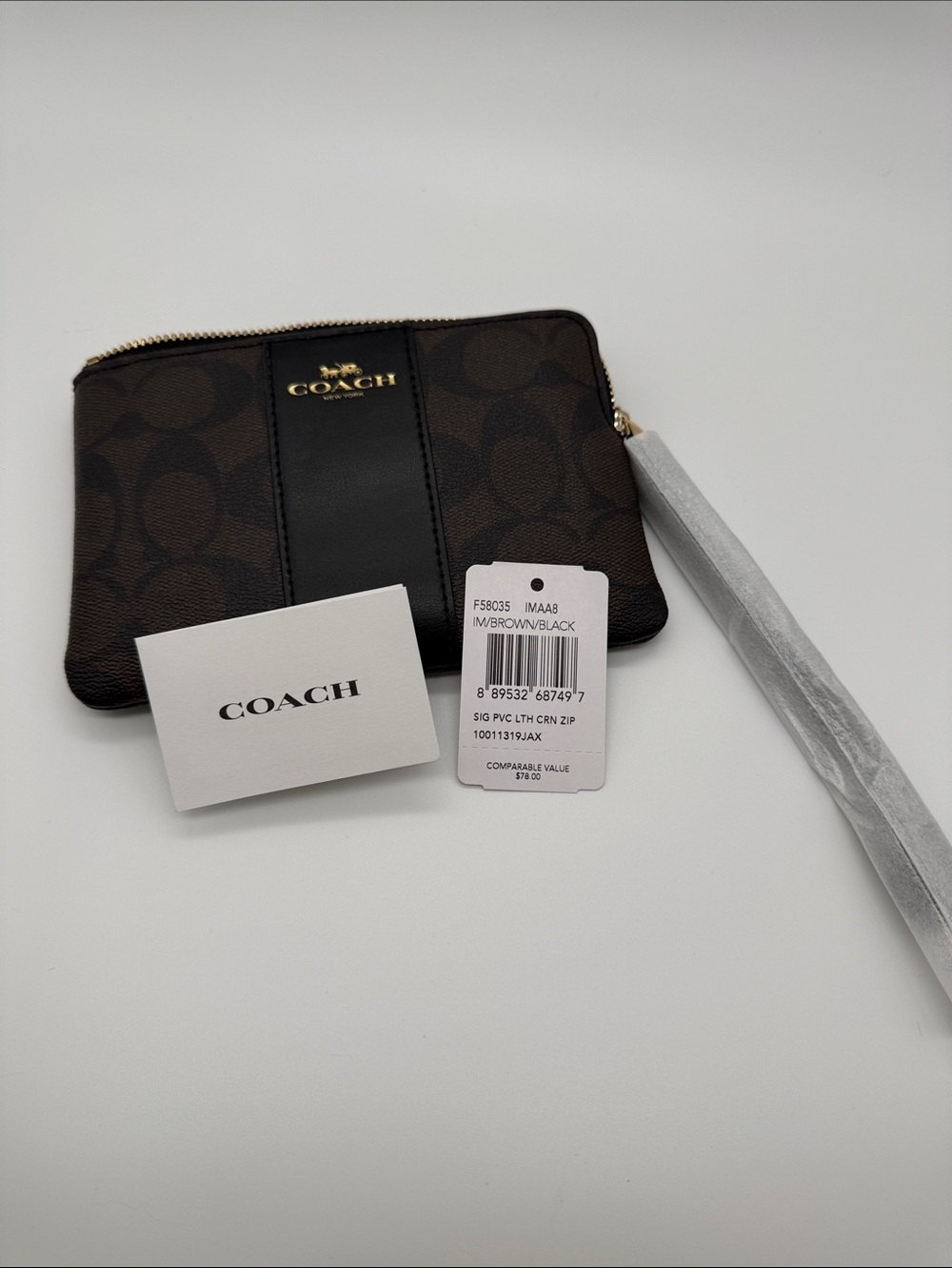 Coach Brown Black Signature Zip Card & Key Holder